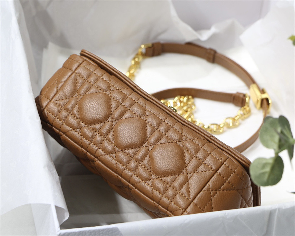 SMALL D*0r CARO BAG Caramel S*pple Cannage Calfskin 20 x 12 x 7 cm