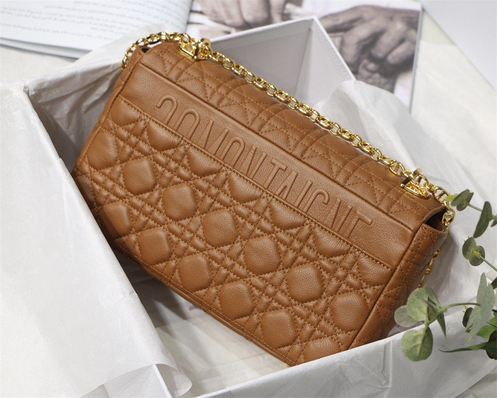 MEDIUM D*0r CARO BAG Caramel S*pple Cannage Calfskin 25.5 x 15.5 x 8 cm