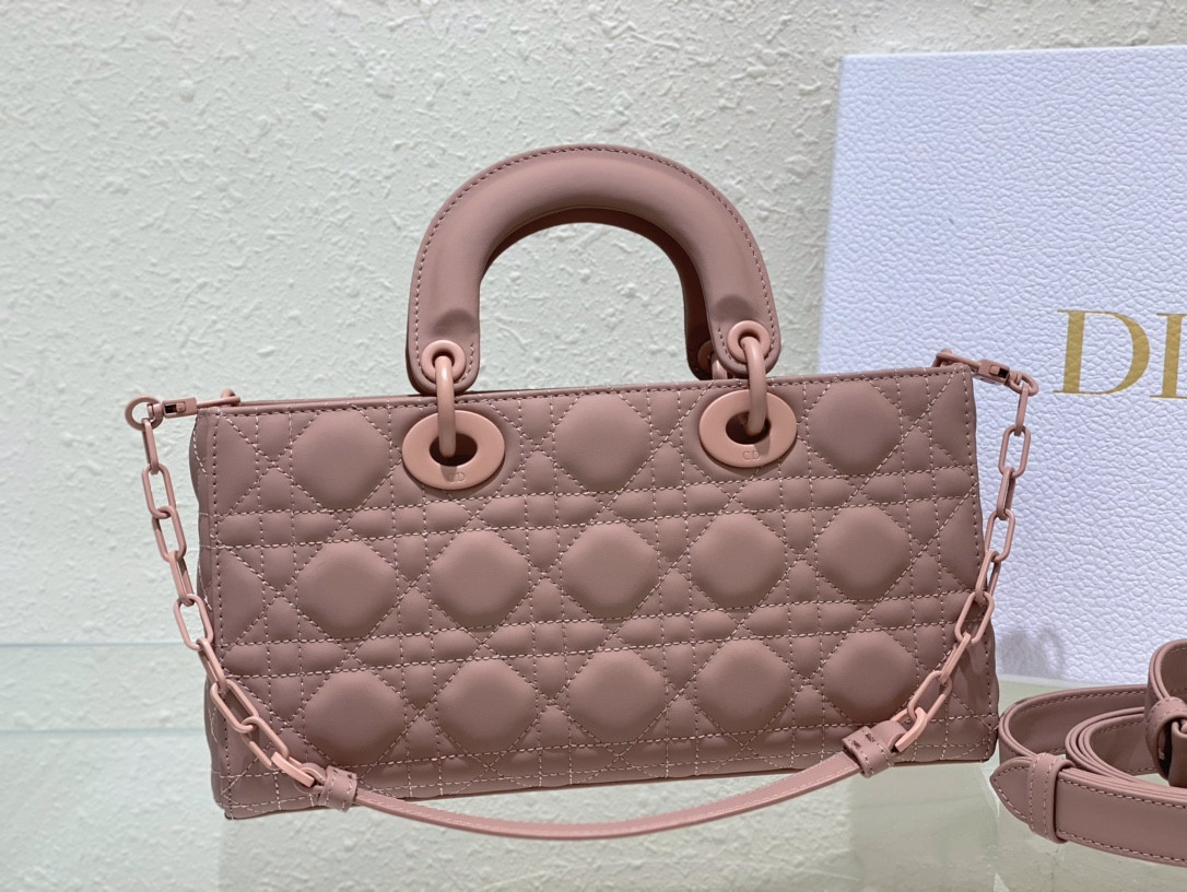 D*0r SMALL LADY D-JOY BAG Ultramatte Pink Cannage Calfskin