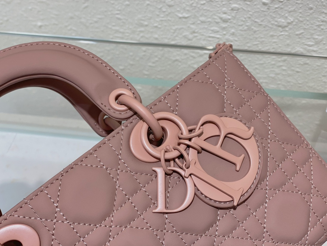 D*0r SMALL LADY D-JOY BAG Ultramatte Pink Cannage Calfskin