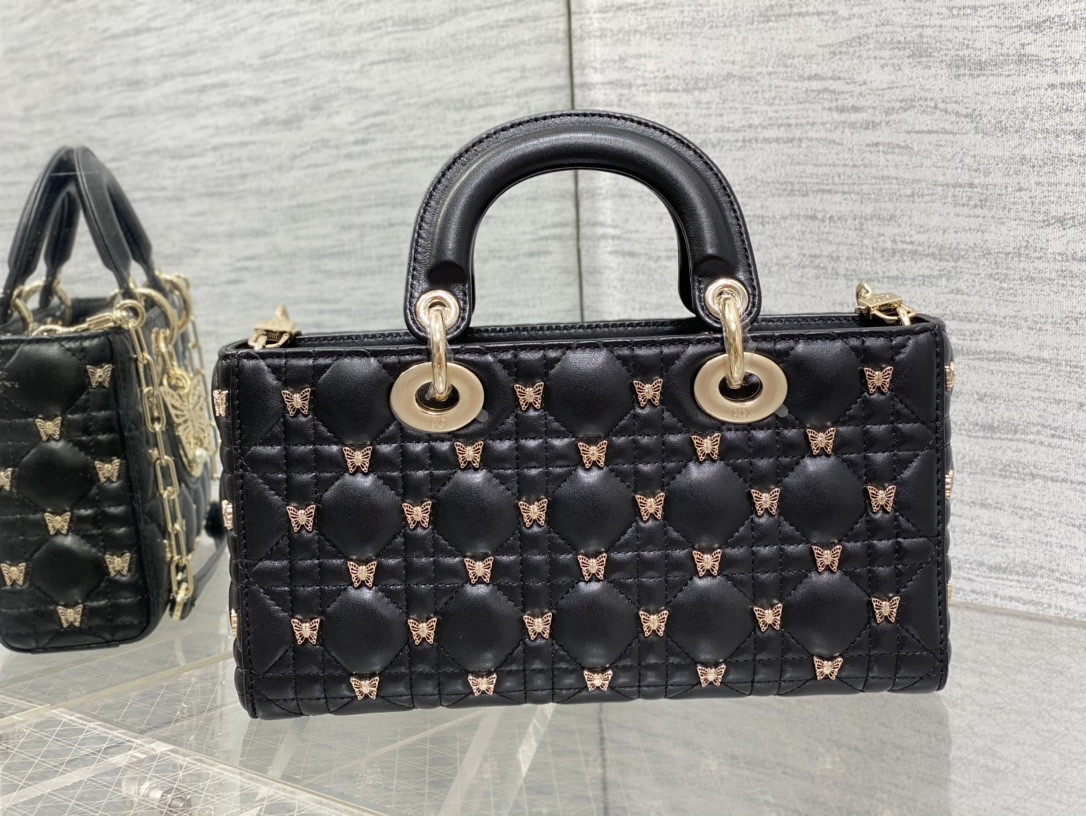 D*0r MEDIUM LADY D-JOY BAG Black with Butterfly Studs