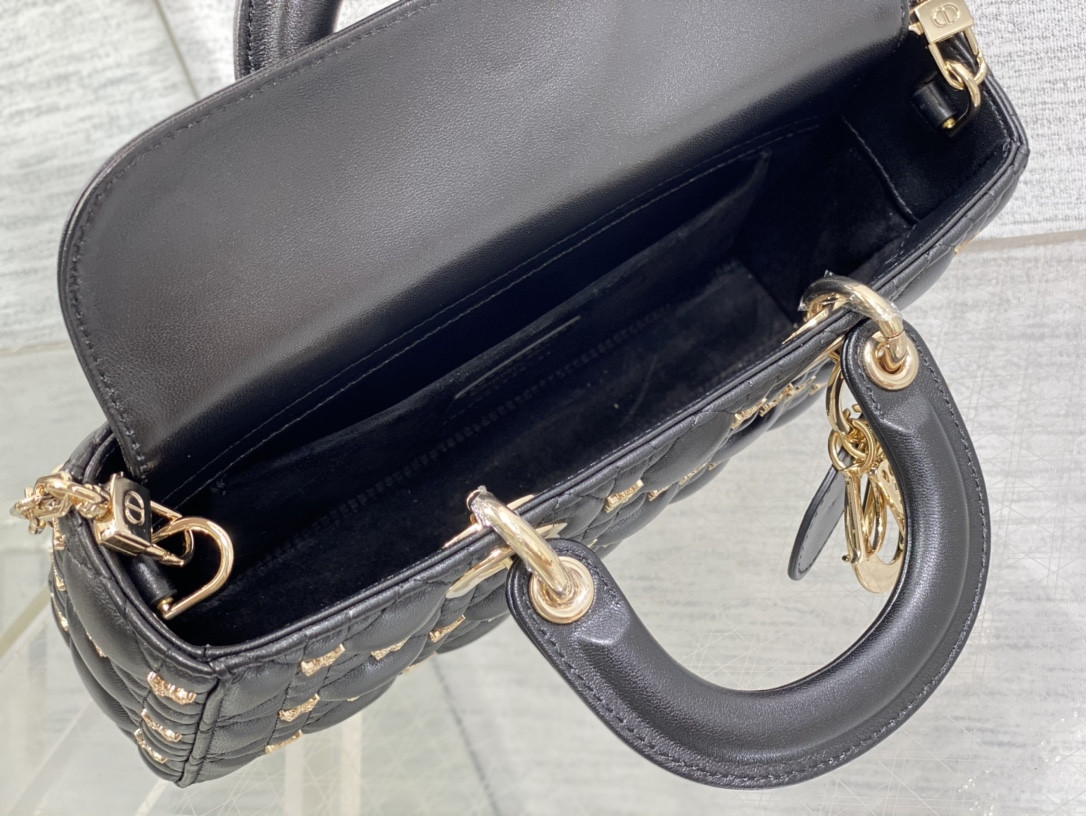 D*0r MEDIUM LADY D-JOY BAG Black with Butterfly Studs