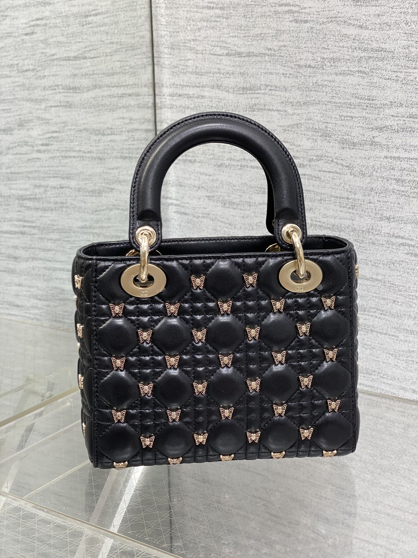 SMALL LADY D*0r Black with Butterfly Studs