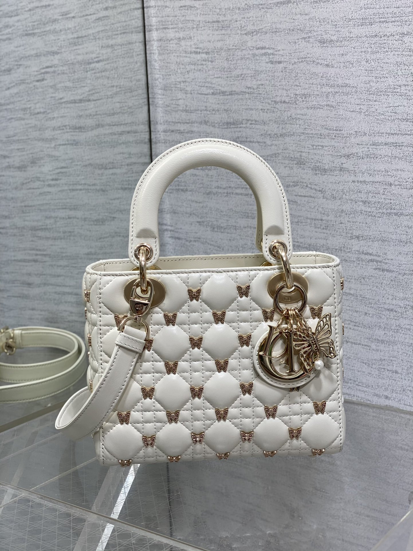 SMALL LADY D*0r White with Butterfly Studs