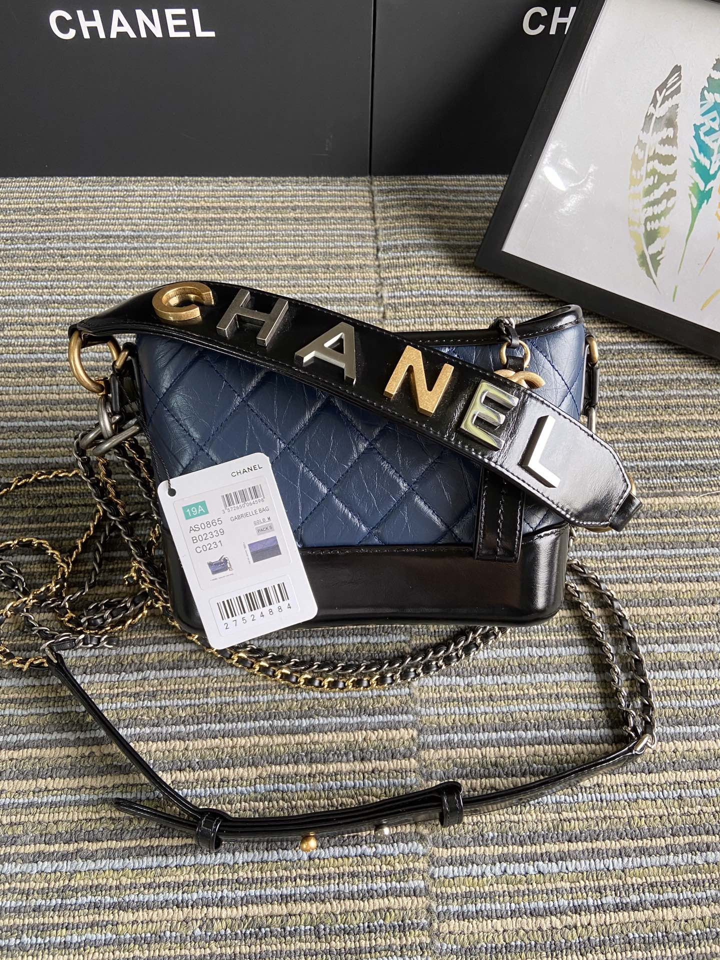 Ch*el Gabrielle SMALL BLUE with shoulder strap letters 20 x 15 x 8cm