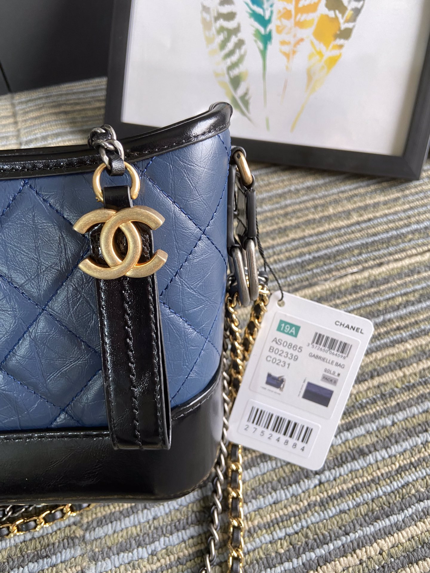 Ch*el Gabrielle SMALL BLUE with shoulder strap letters 20 x 15 x 8cm