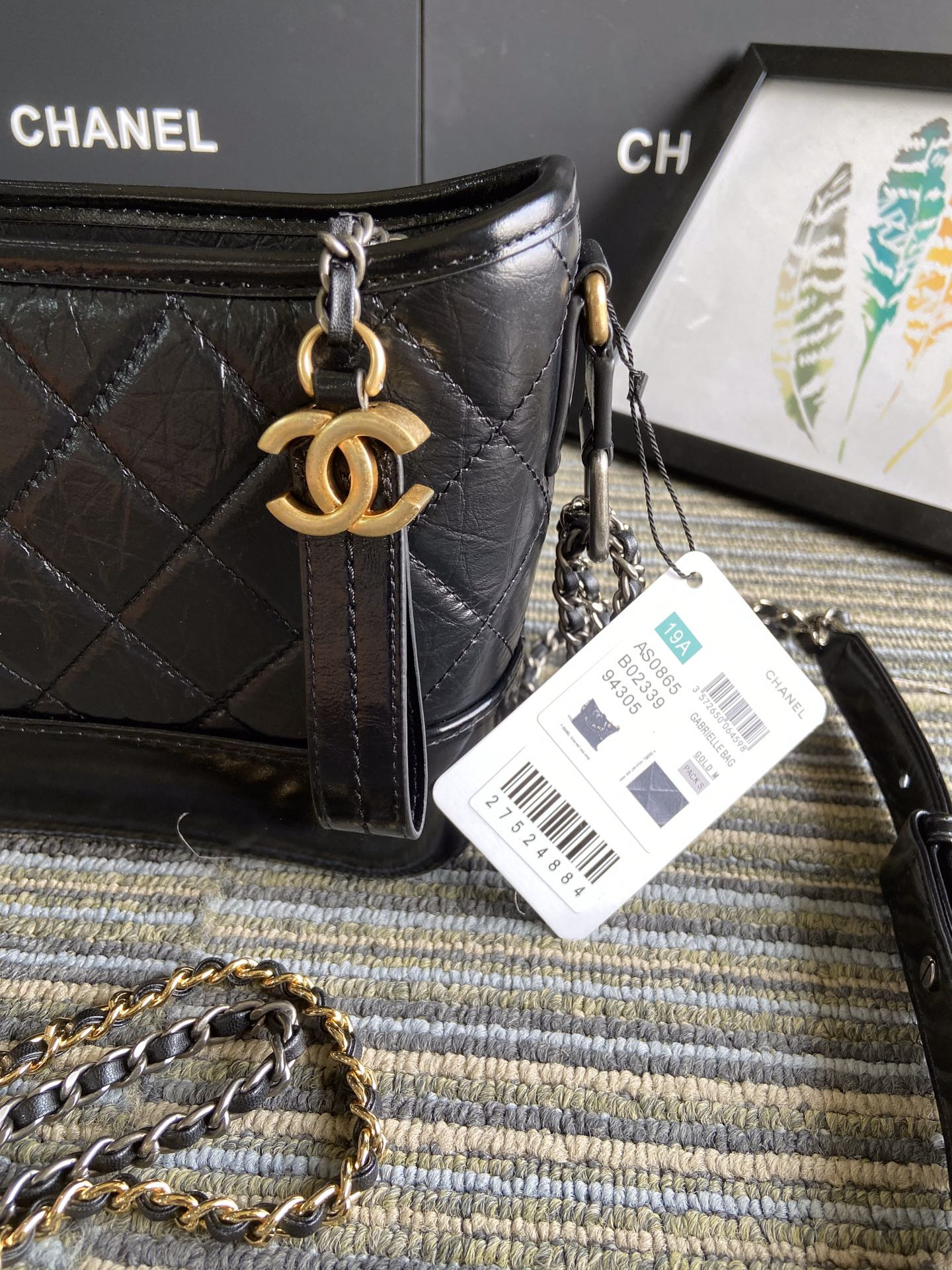 Ch*el Gabrielle SMALL BLACK with shoulder strap letters 20 x 15 x 8cm