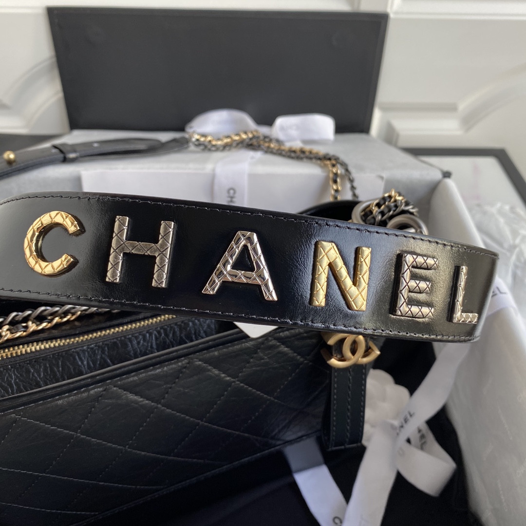 Ch*el Gabrielle SMALL BLACK with shoulder strap letters 20 x 15 x 8cm