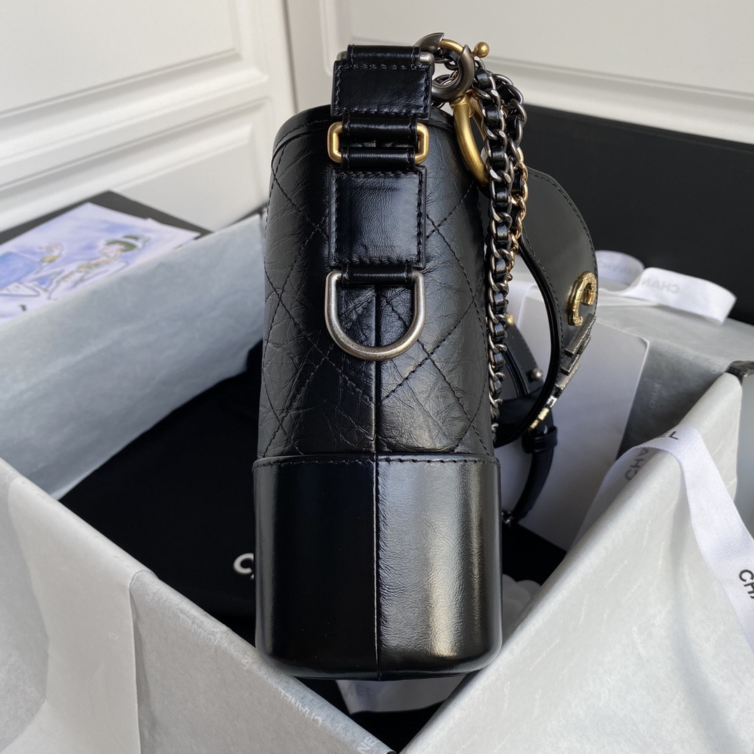 Ch*el Gabrielle SMALL BLACK with shoulder strap letters 20 x 15 x 8cm