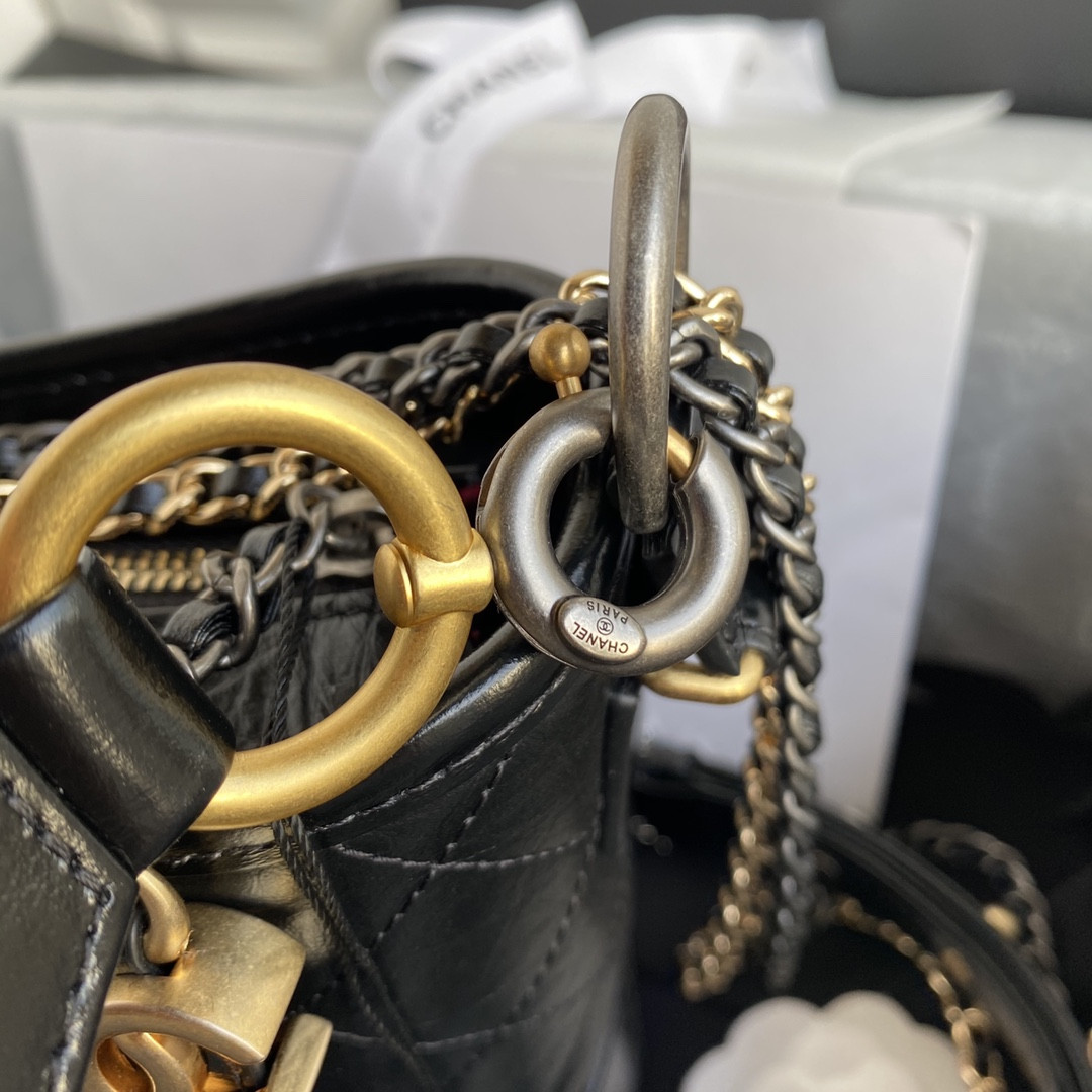 Ch*el Gabrielle SMALL BLACK with shoulder strap letters 20 x 15 x 8cm