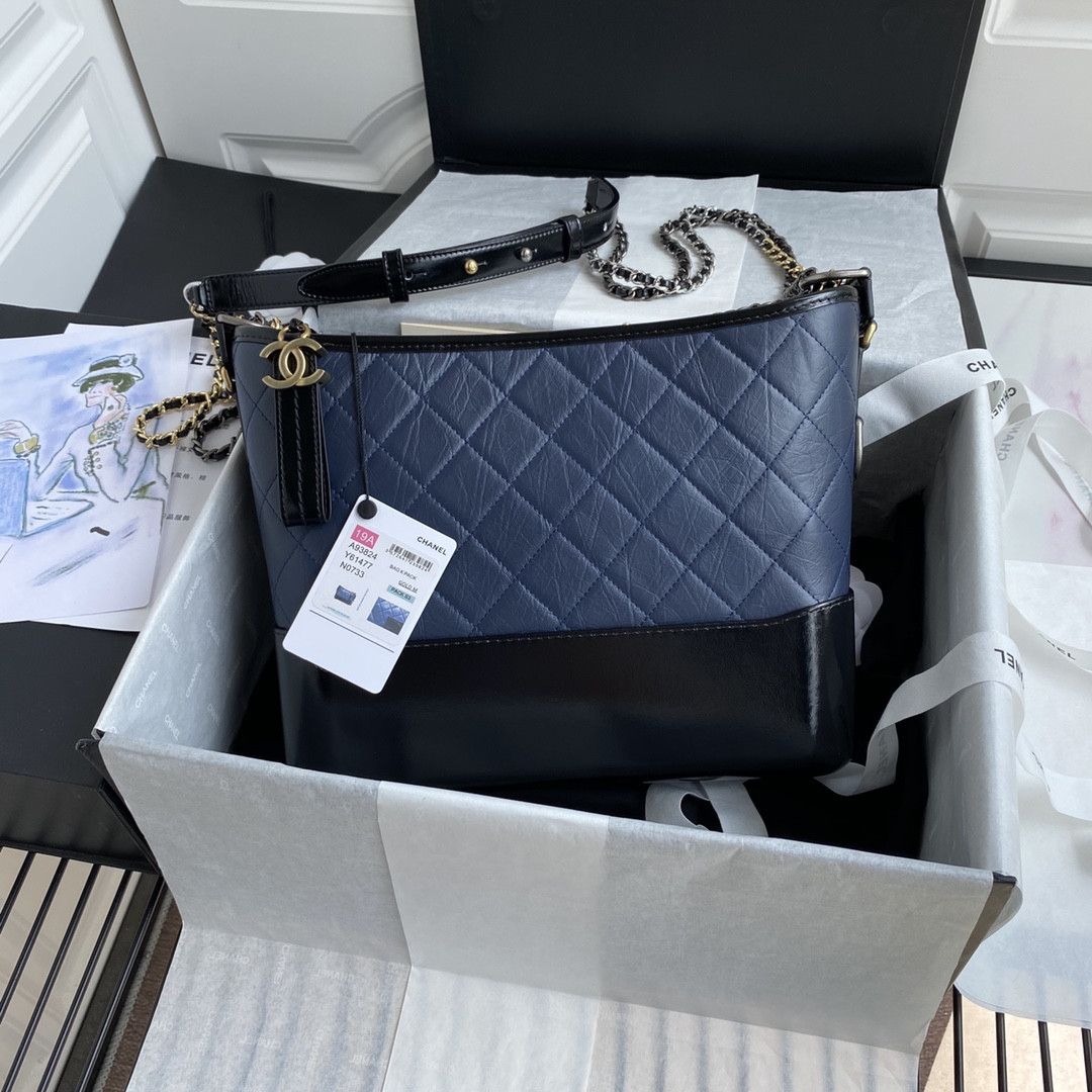 Ch*el Gabrielle MEDIUM BLUE BLACK 21 x 28 x 10cm