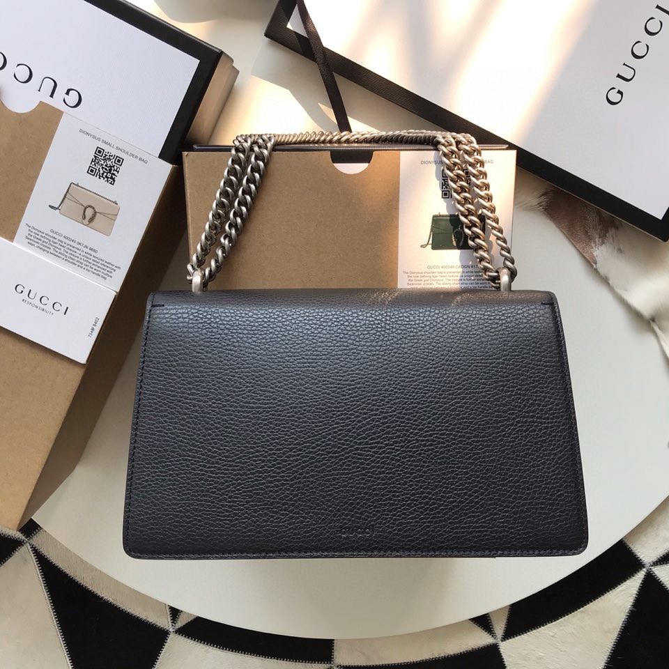 G*u*i DIONYSUS LEATHER SMALL RECTANGULAR BAG BLACK 28x17x9cm