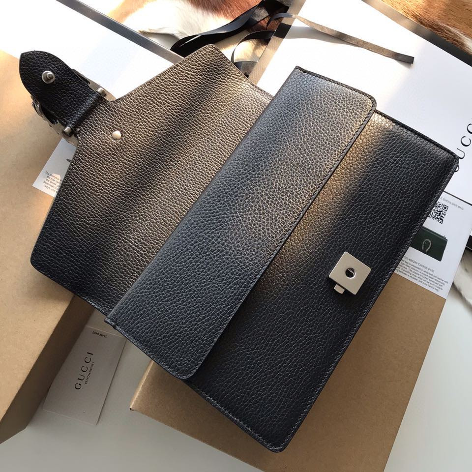 G*u*i DIONYSUS LEATHER SMALL RECTANGULAR BAG BLACK 28x17x9cm
