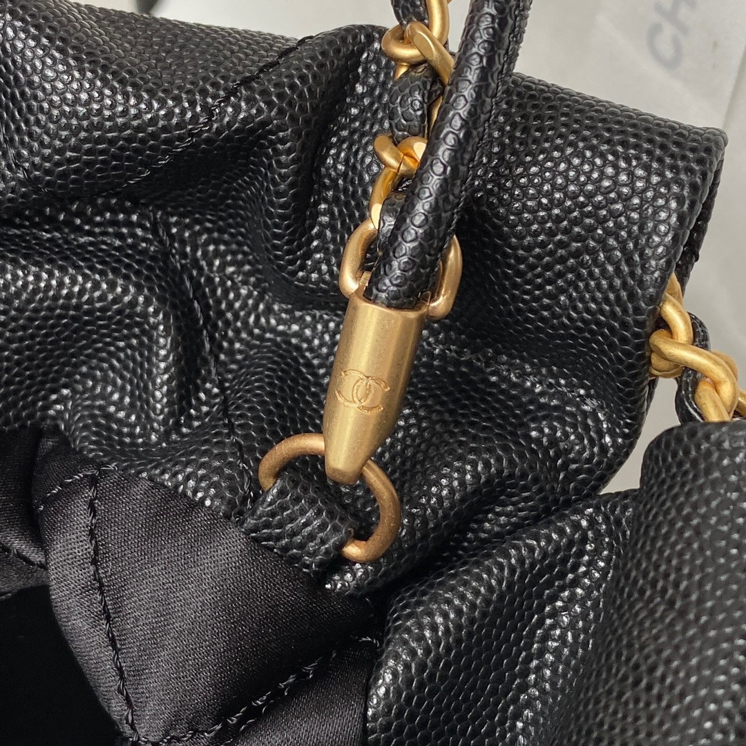 Ch*el 22 MINI HANDBAG GRAINED LEATHER BLACK 7.8 × 7.4 × 2.3 in