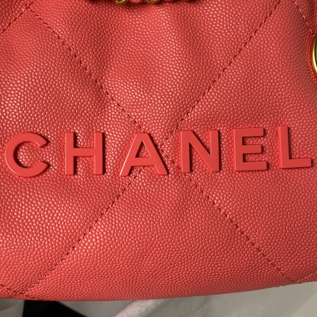 Ch*el 22 MINI HANDBAG GRAINED LEATHER RED 7.8 × 7.4 × 2.3 in
