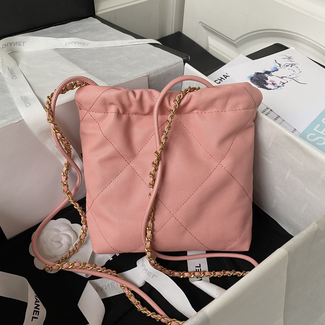 Ch*el 22 MINI HANDBAG GRAINED LEATHER PINK 7.8 × 7.4 × 2.3 in