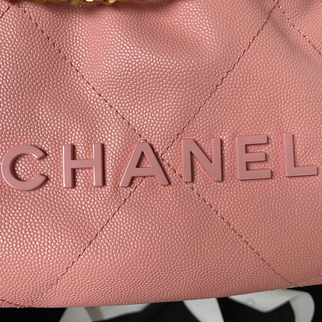 Ch*el 22 MINI HANDBAG GRAINED LEATHER PINK 7.8 × 7.4 × 2.3 in