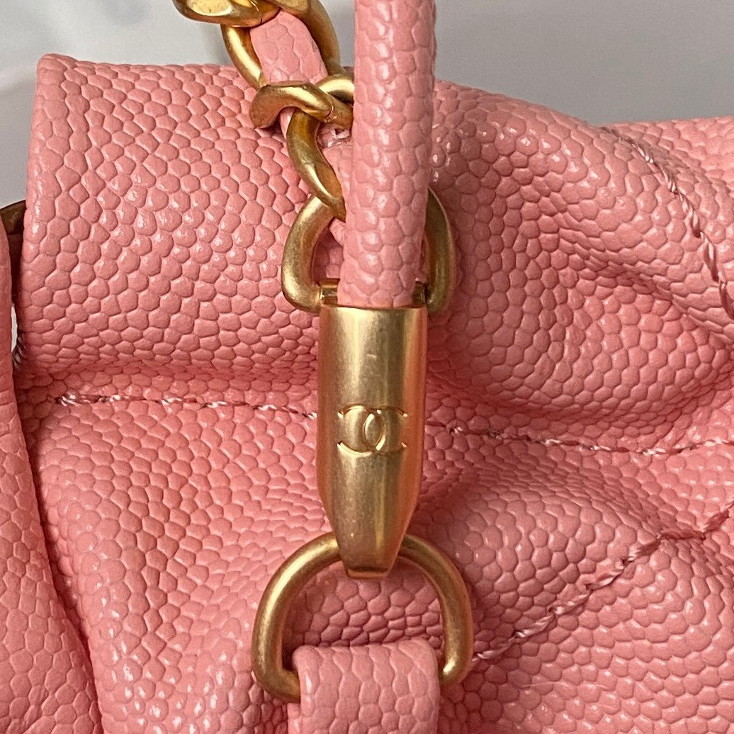 Ch*el 22 MINI HANDBAG GRAINED LEATHER PINK 7.8 × 7.4 × 2.3 in