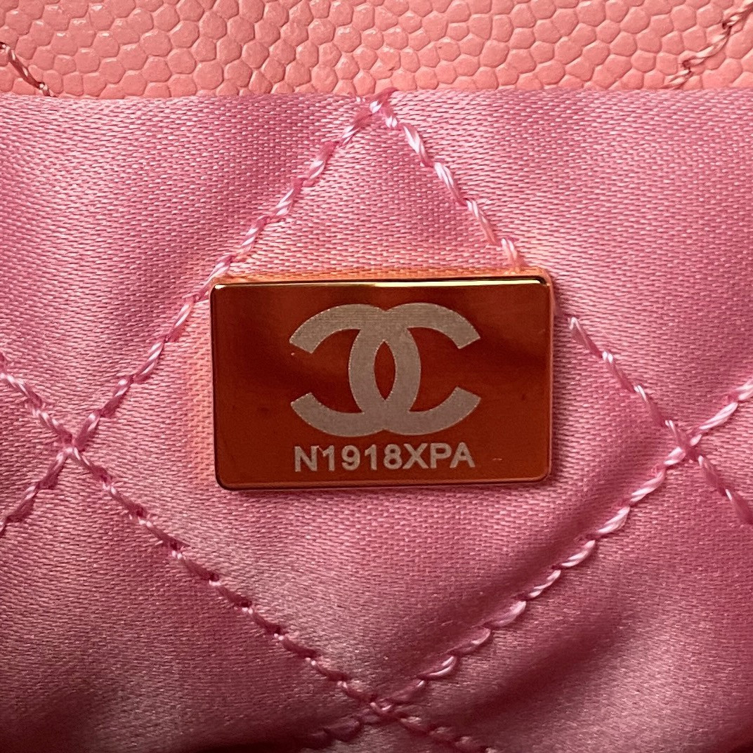 Ch*el 22 MINI HANDBAG GRAINED LEATHER PINK 7.8 × 7.4 × 2.3 in