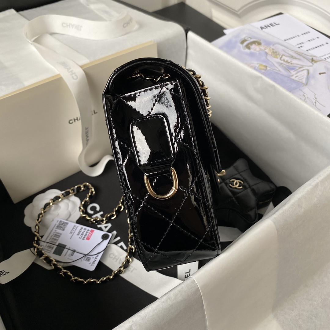 Ch*el FLAP BAG & STAR COIN PURSE BLACK 15.5×24×7.5cm
