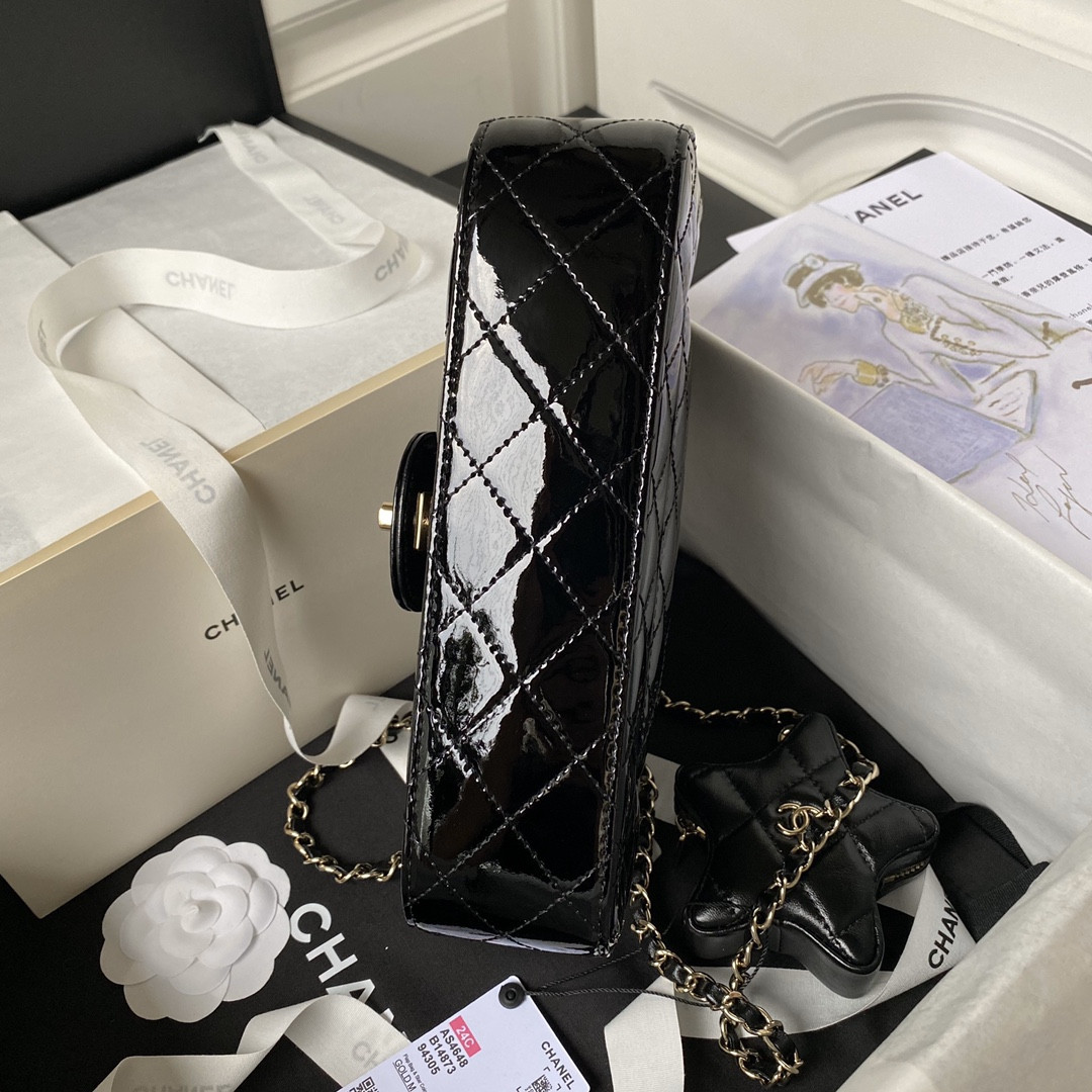 Ch*el FLAP BAG & STAR COIN PURSE BLACK 15.5×24×7.5cm