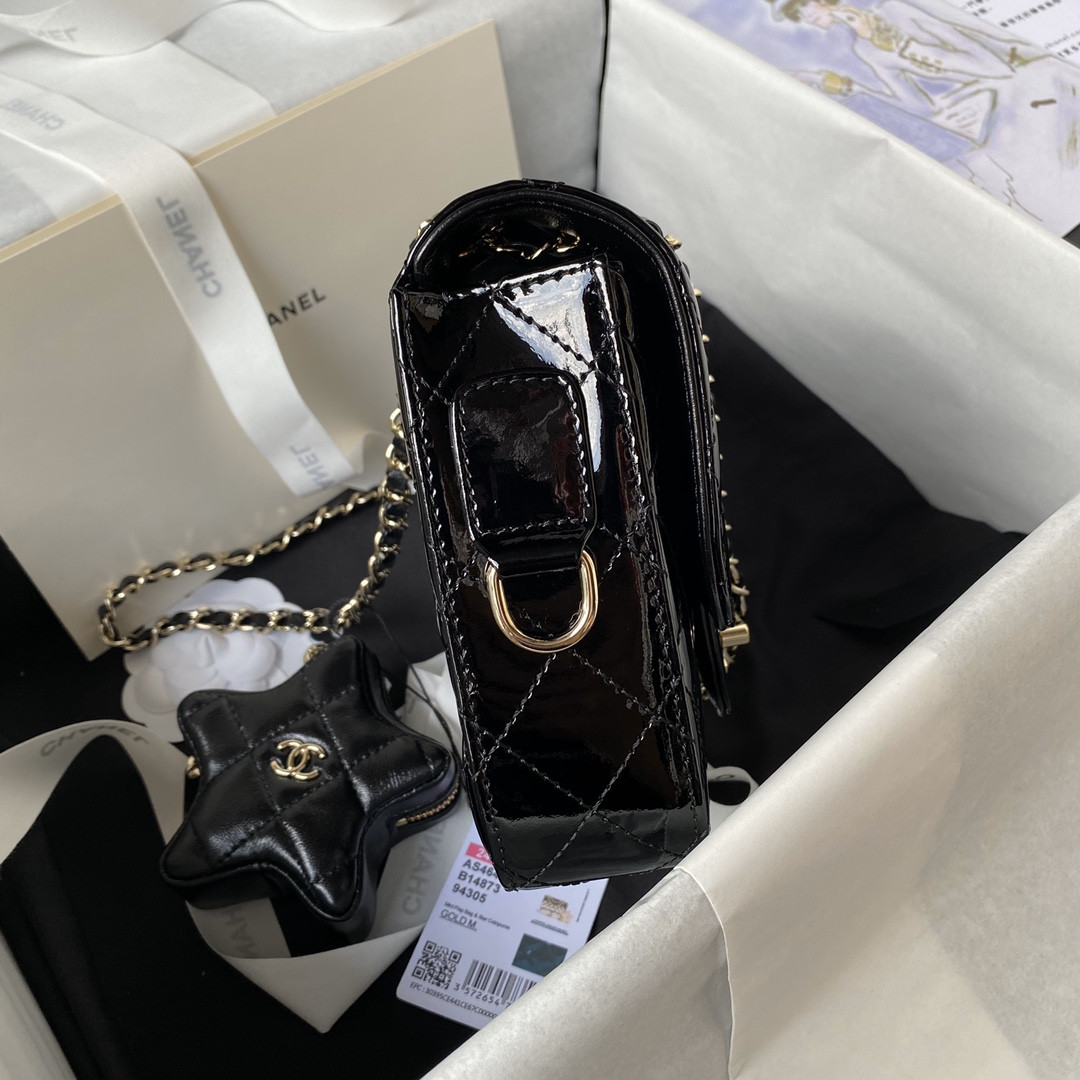 Ch*el MINI FLAP BAG & STAR COIN PURSE BLACK 5.9 × 7.8 × 2.5 in