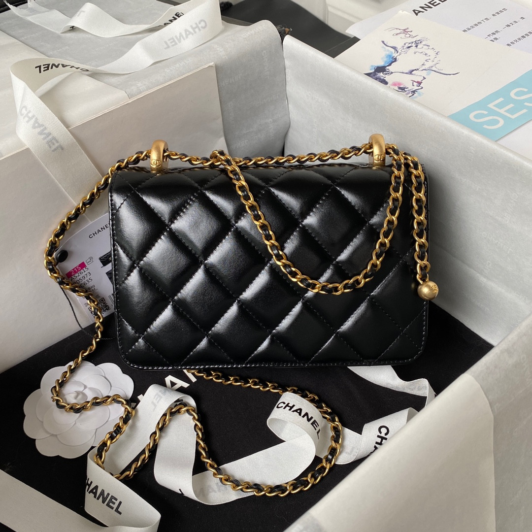 Ch*el MINI FLAP BAG BLACK 12×19×8cm