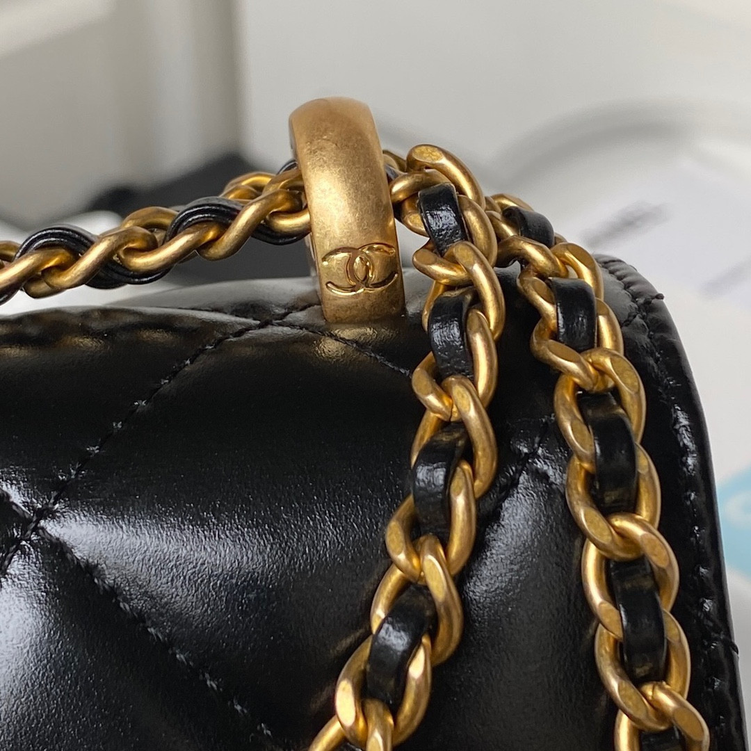 Ch*el MINI FLAP BAG BLACK 12×19×8cm