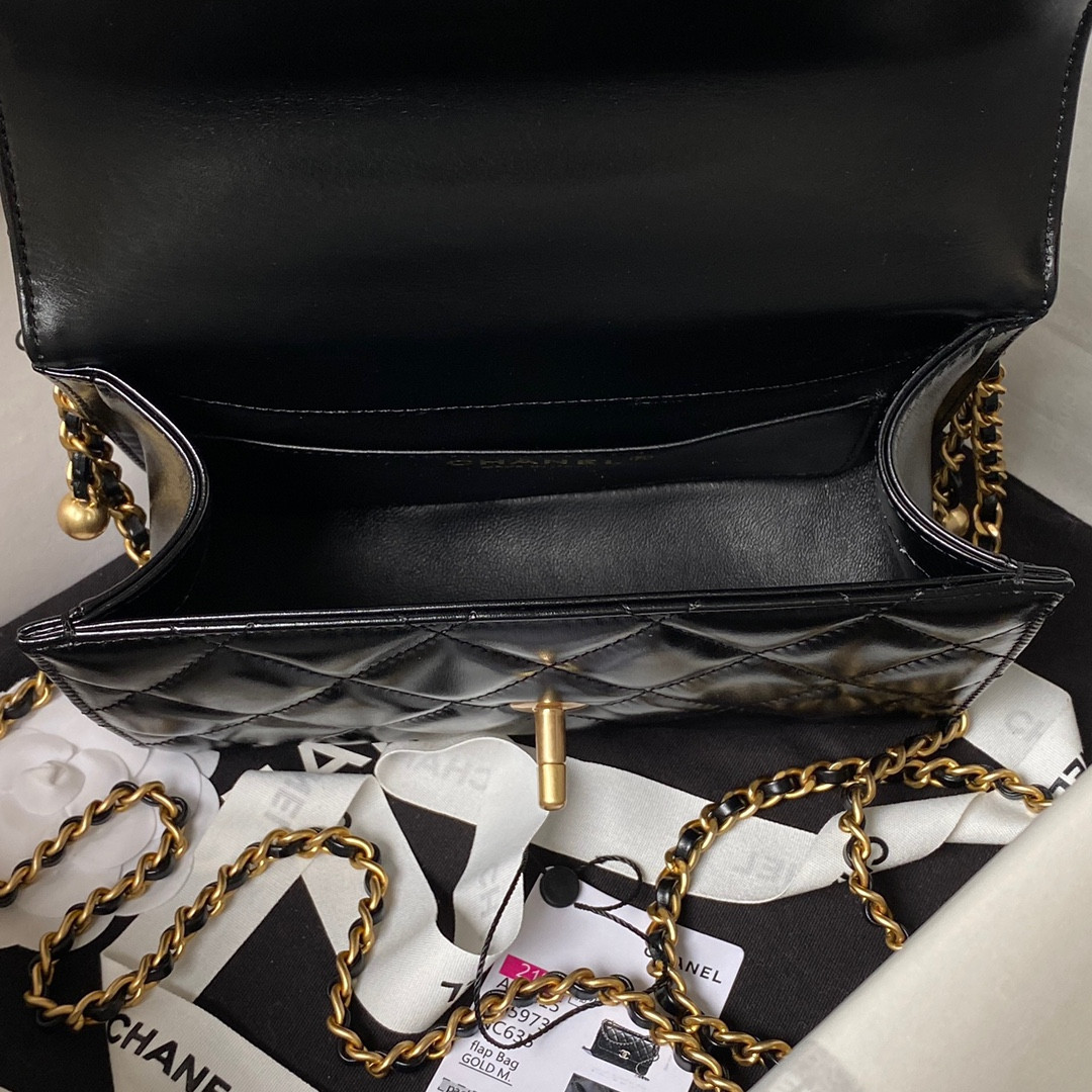 Ch*el MINI FLAP BAG BLACK 12×19×8cm