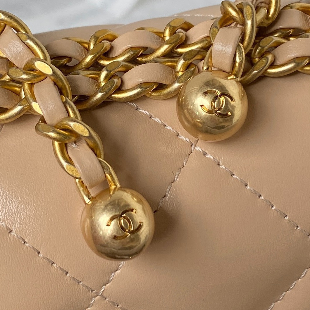 Ch*el MINI FLAP BAG Apricot 12×19×8cm