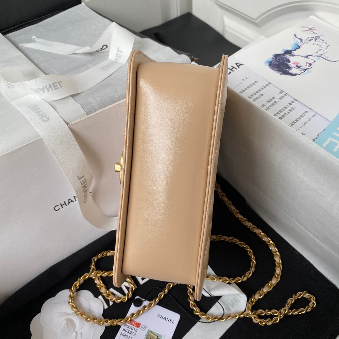 Ch*el MINI FLAP BAG Apricot 12×19×8cm