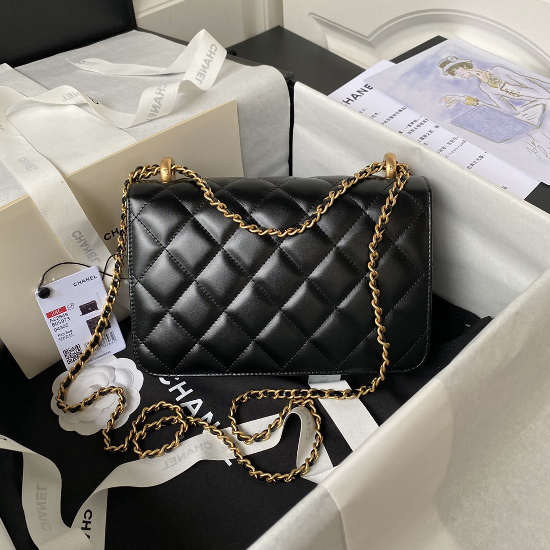 Ch*el FLAP BAG BLACK 22×14.5×8cm