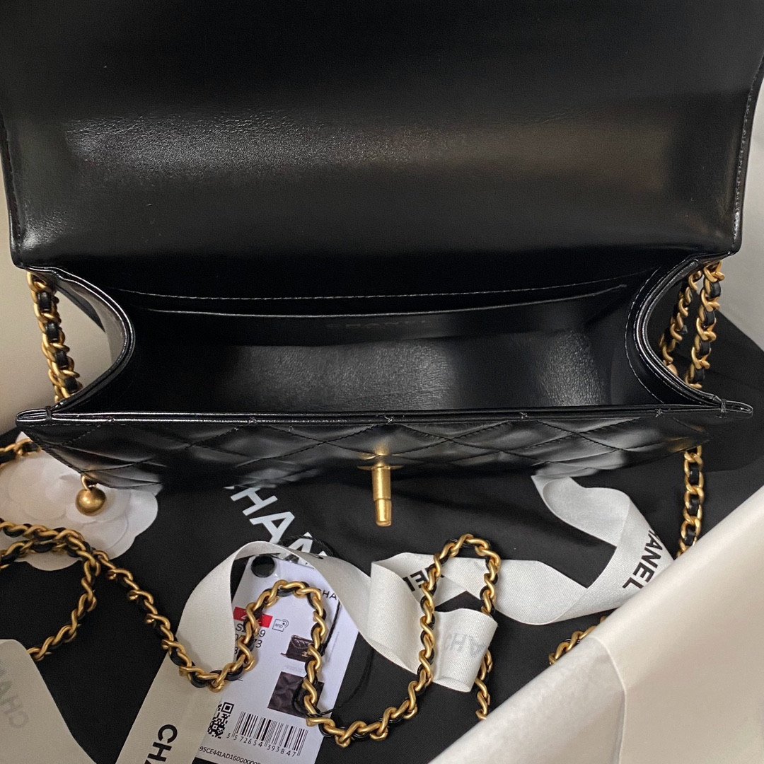Ch*el FLAP BAG BLACK 22×14.5×8cm