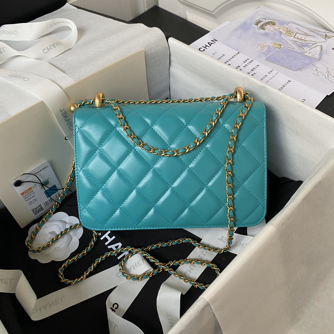 Ch*el FLAP BAG BLUE 22×14.5×8cm