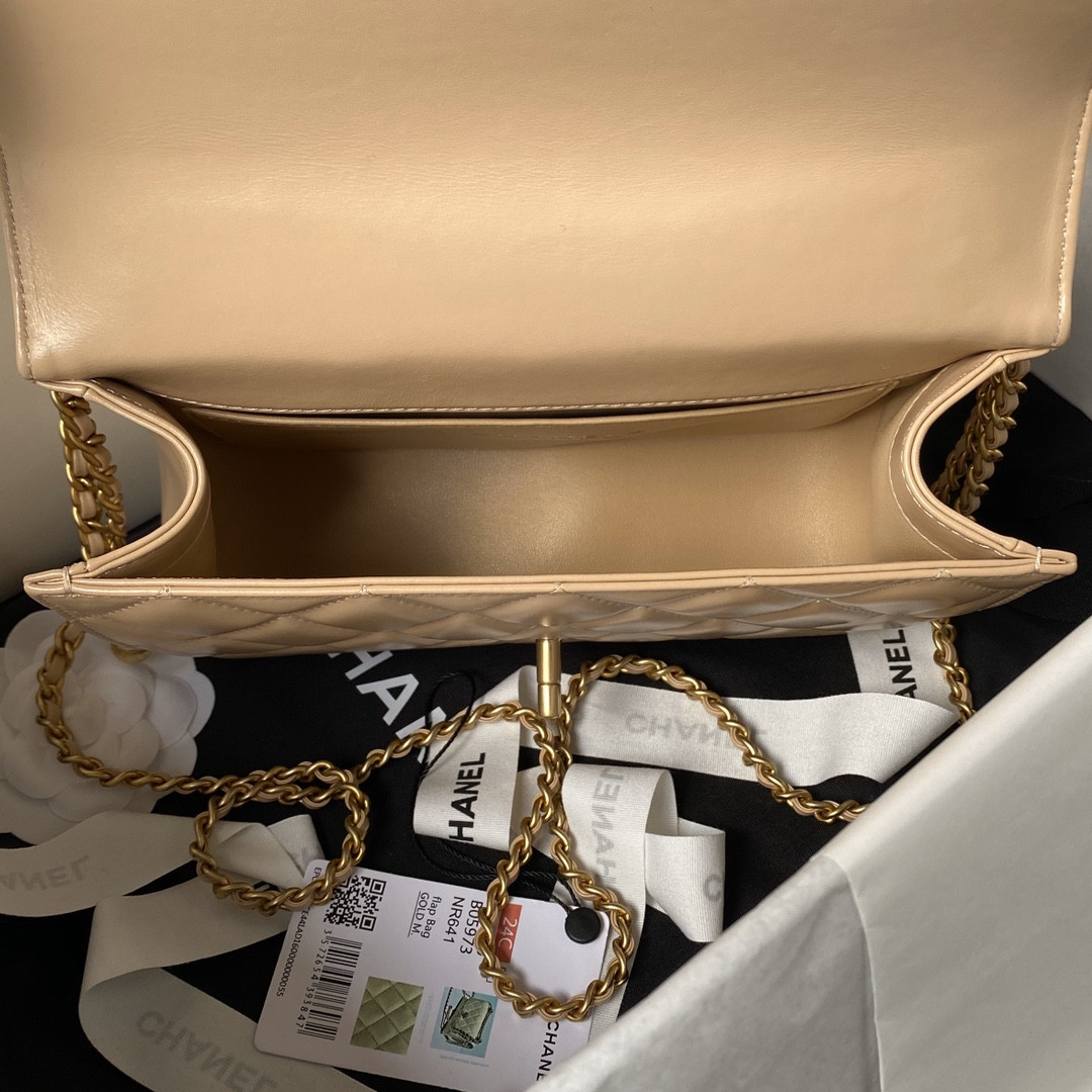 Ch*el FLAP BAG Apricot 22×14.5×8cm