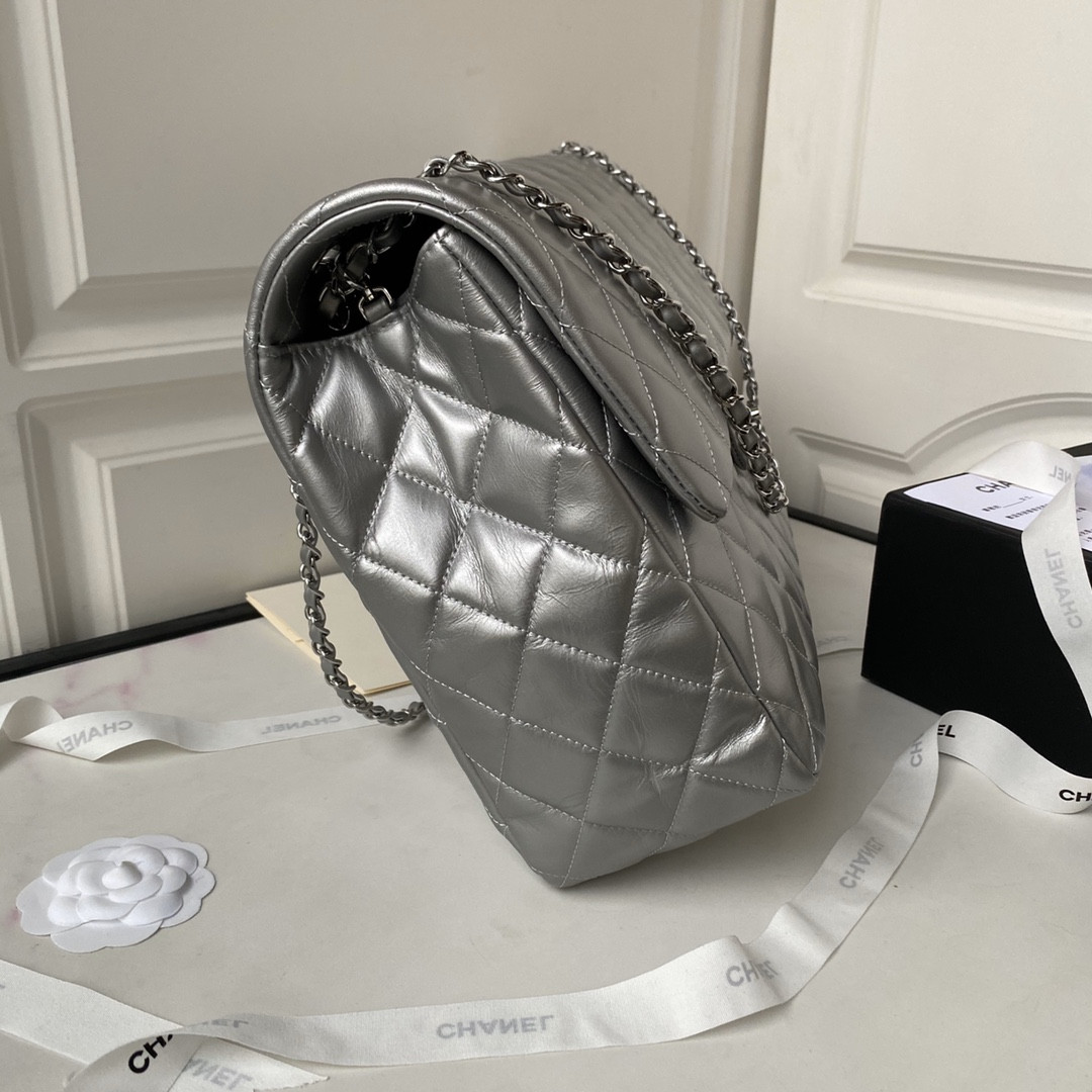 Ch*el CLASSIC FLAP SILVER 28x38x12cm