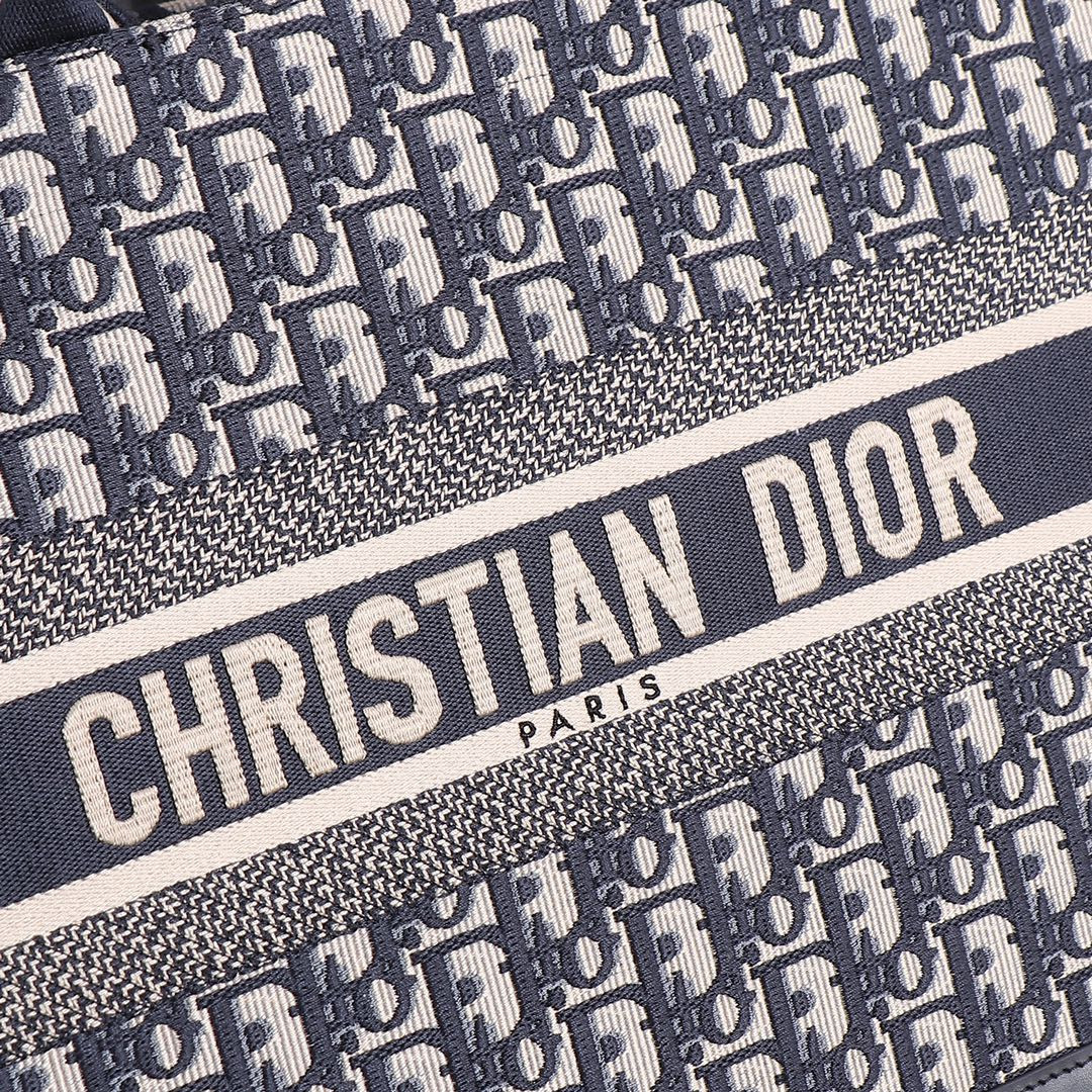 Medium D*0r Book Tote Blue D*0r Oblique Embroidery and Calfskin 14.5 x 11 x 7 inches