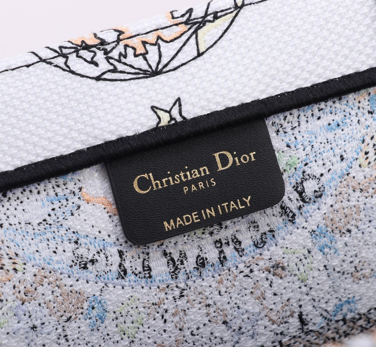 Medium D*0r Book Tote  White Multicolor Toile de Jouy Mexico Embroidery 14 x 11 x 6.5 inches