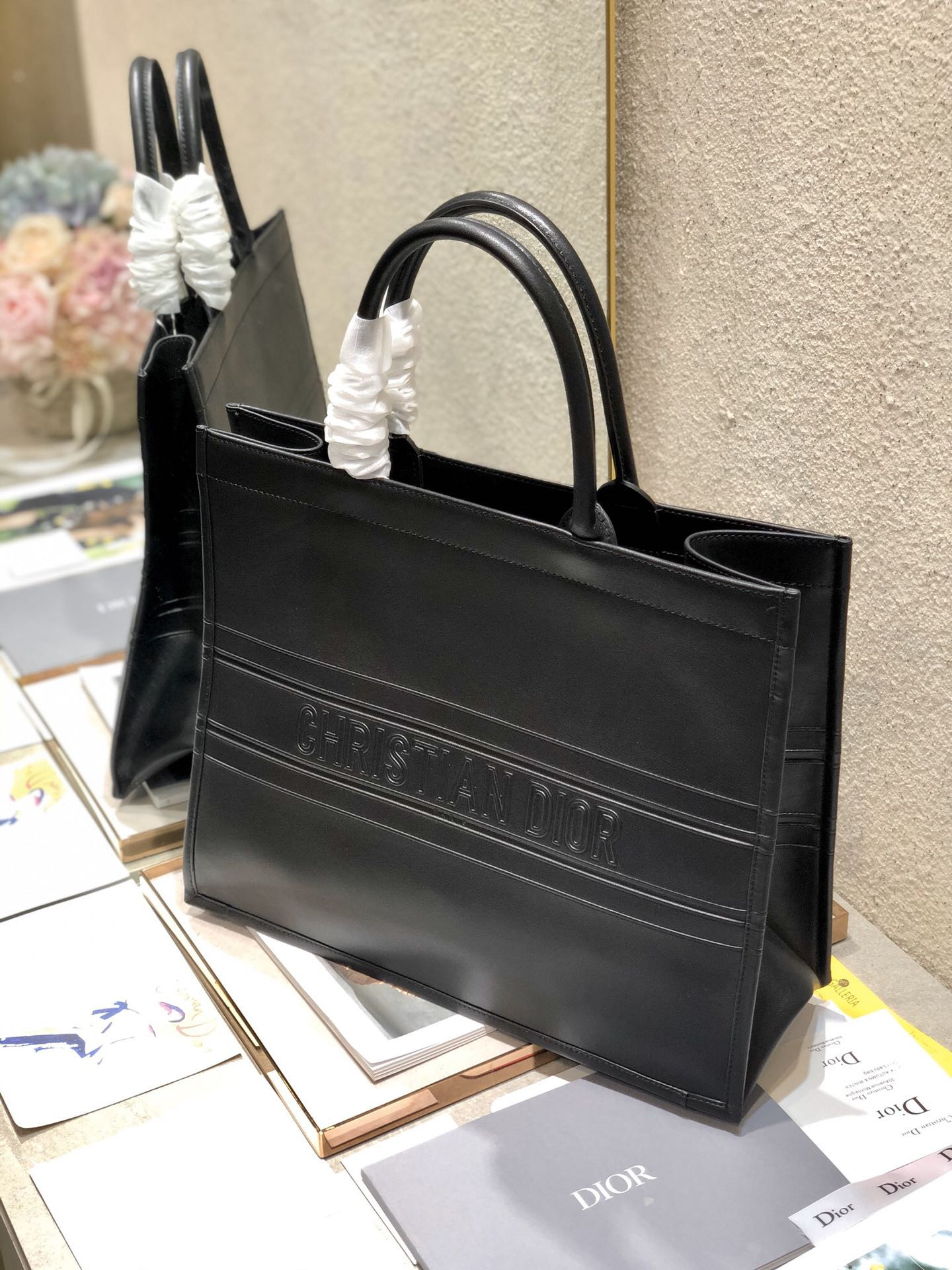Large D*0r Book Tote Black D*0r Oblique Embossed Calfskin 16.5 x 14 x 7.5 inches