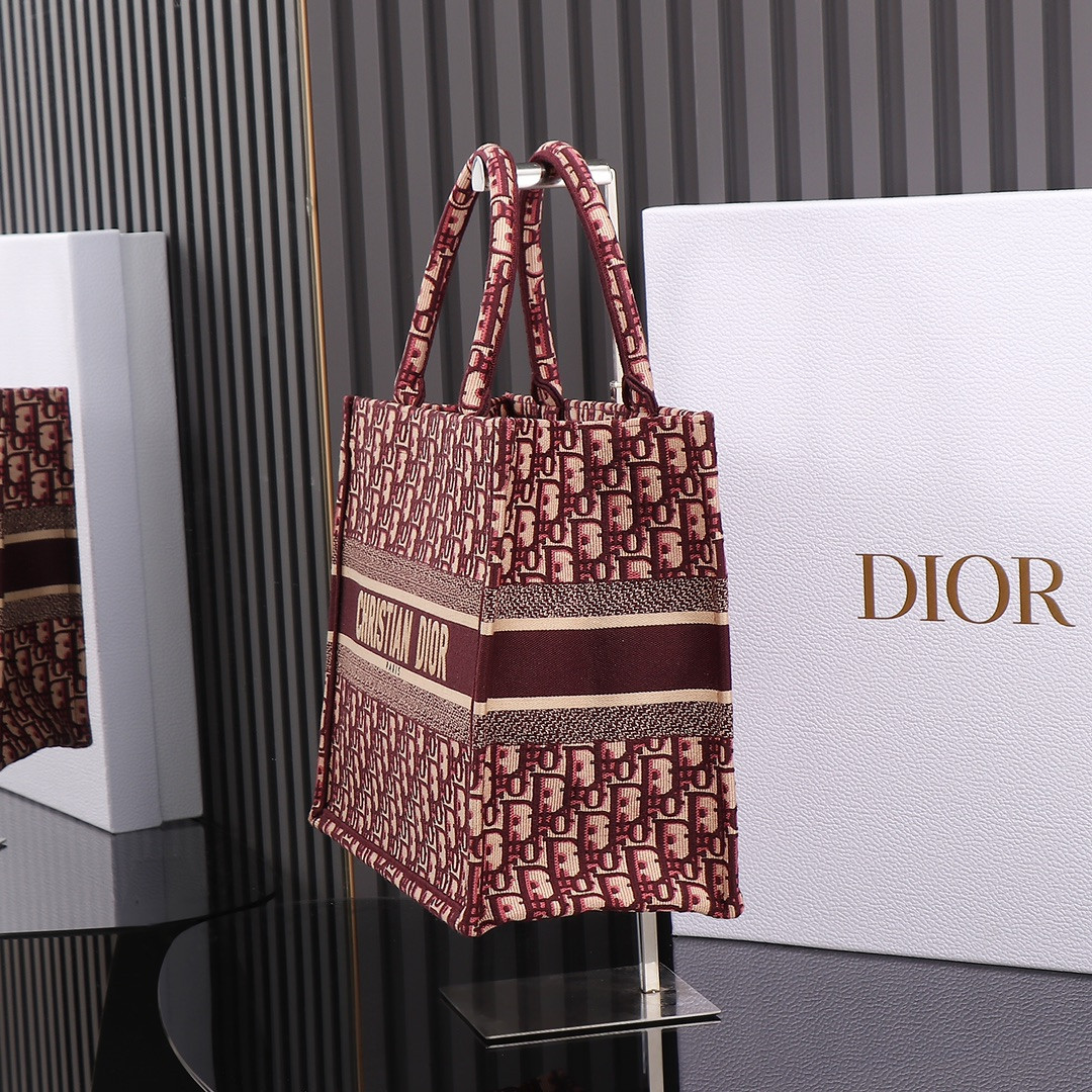 Medium D*0r Book Tote Oblique Burgundy 14 x 11 x 6.5 inches