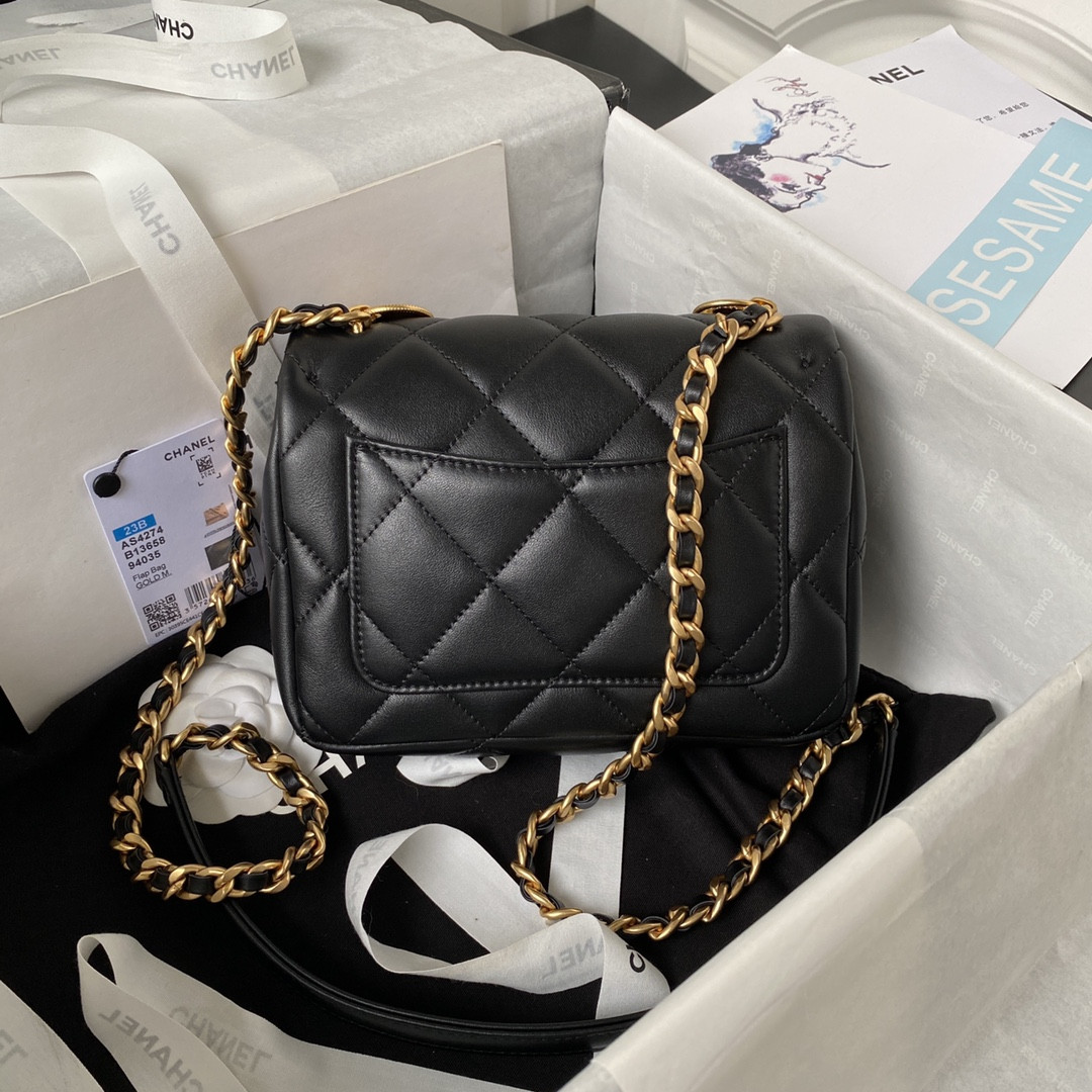 Ch*el MINI FLAP BAG BLACK 5.3 × 6.6 × 3.1 in