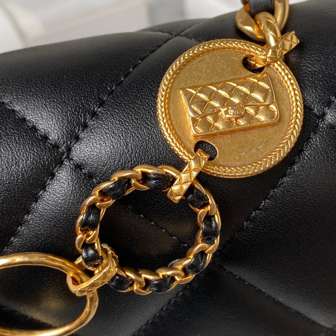 Ch*el MINI FLAP BAG BLACK 5.3 × 6.6 × 3.1 in