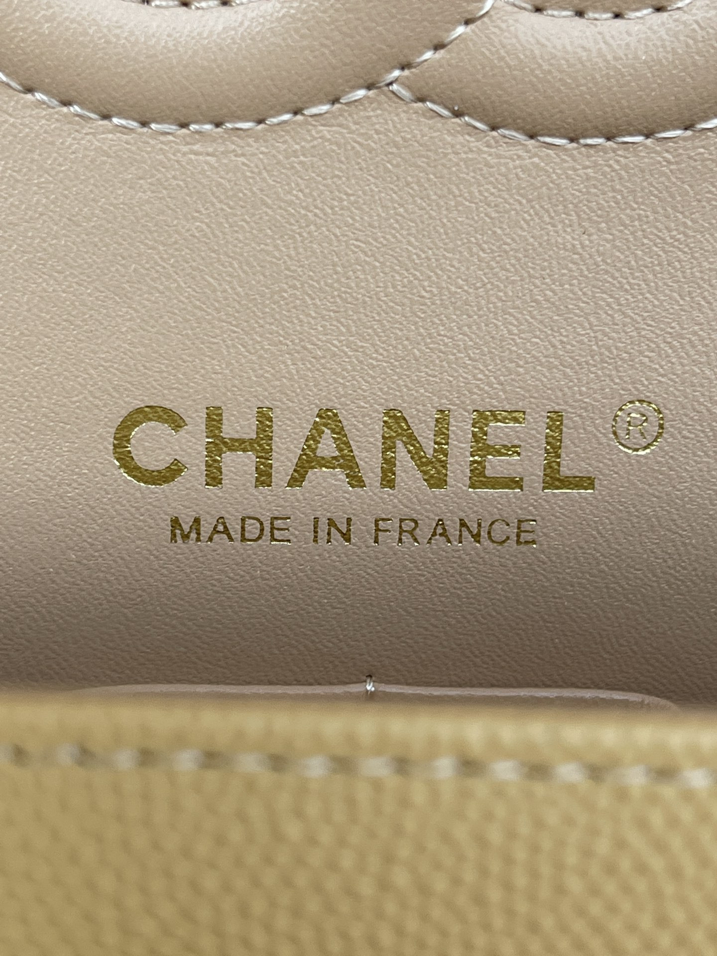 Ch*el CLASSIC HANDBAG GRAINED CALFSKIN & GOLD-TONE METAL YELLOW 6 × 9.9 × 2.5 in