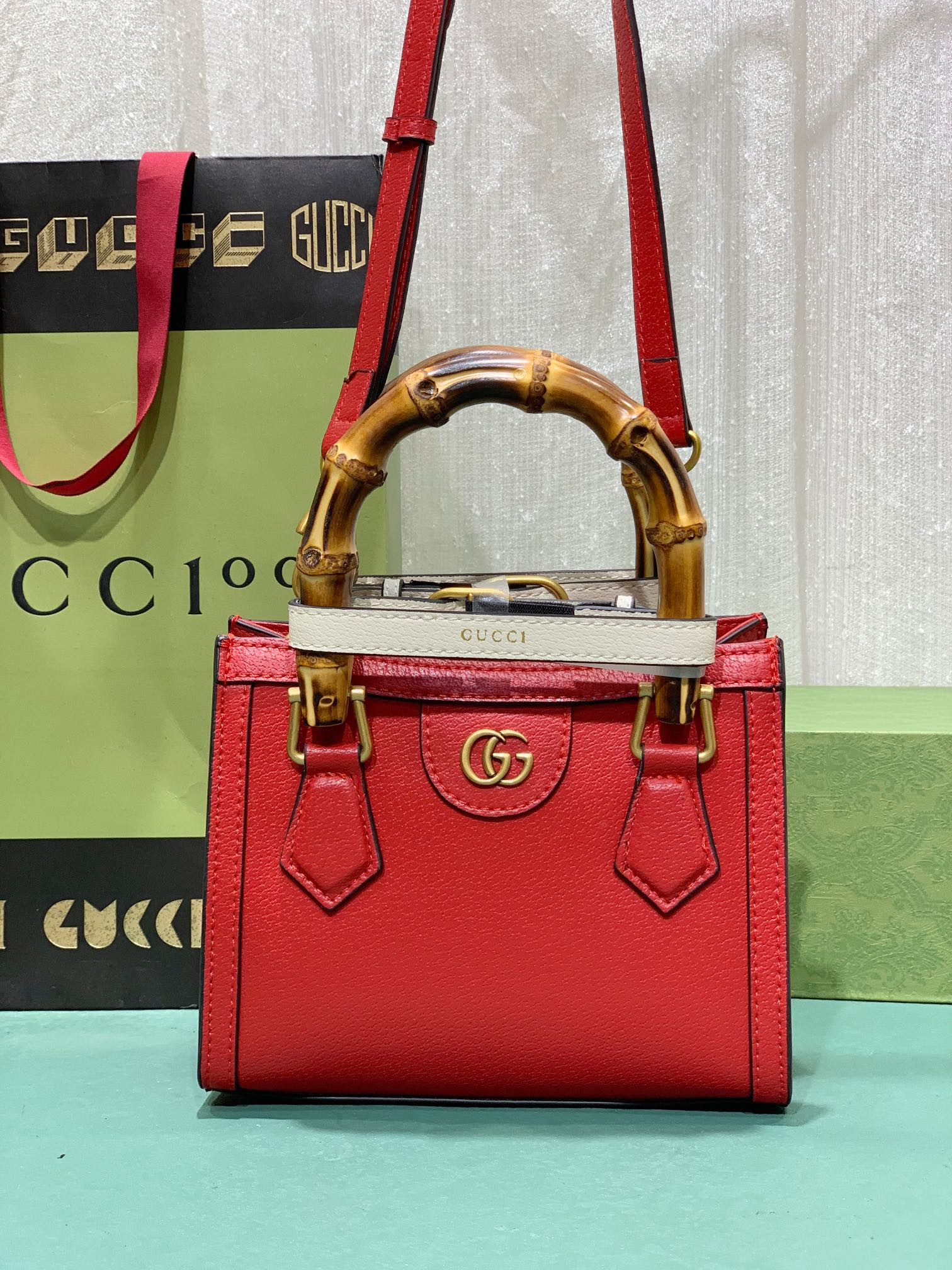 G*u*i DIANA MINI TOTE BAG Red 20W x 16H x 10D CM