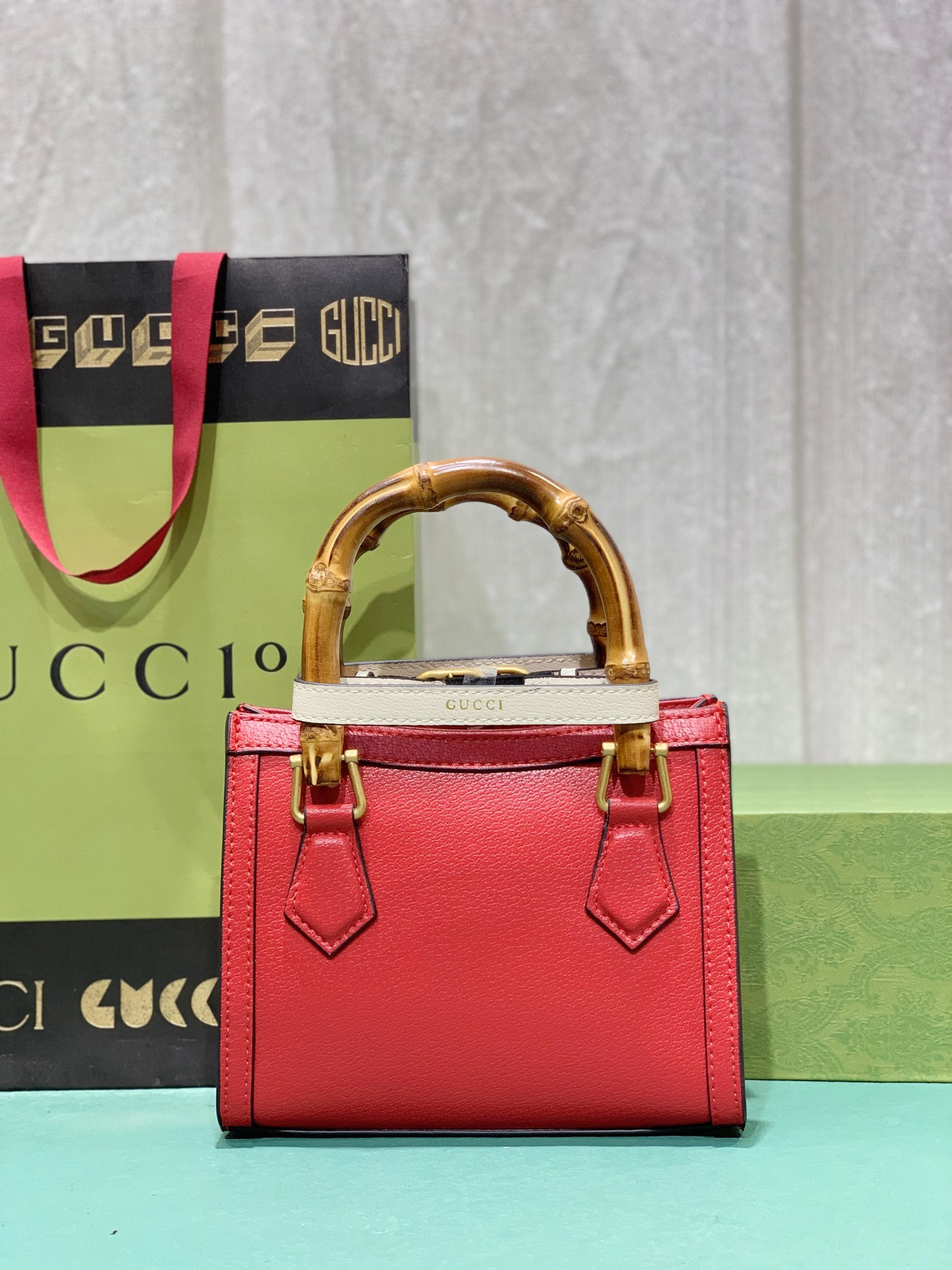 G*u*i DIANA MINI TOTE BAG Red 20W x 16H x 10D CM