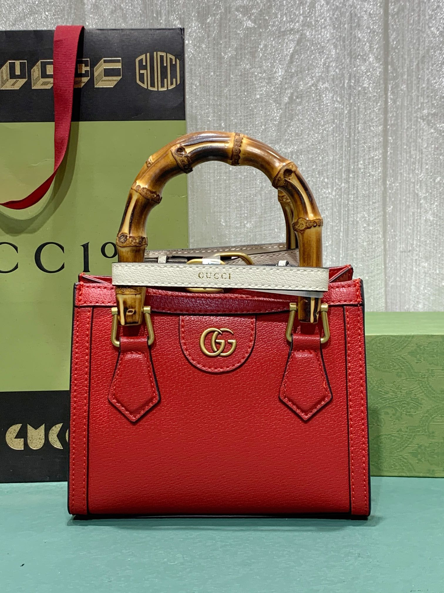 G*u*i DIANA MINI TOTE BAG Red 20W x 16H x 10D CM