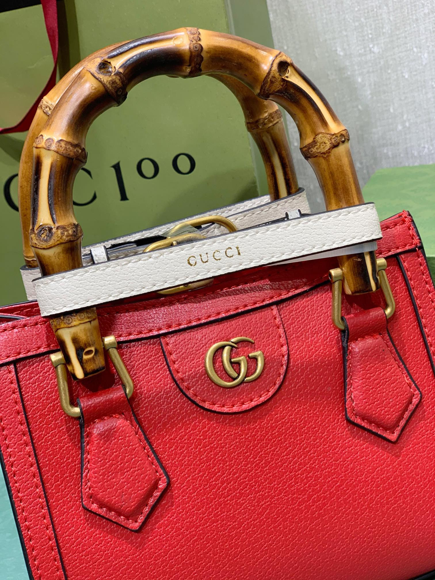 G*u*i DIANA MINI TOTE BAG Red 20W x 16H x 10D CM