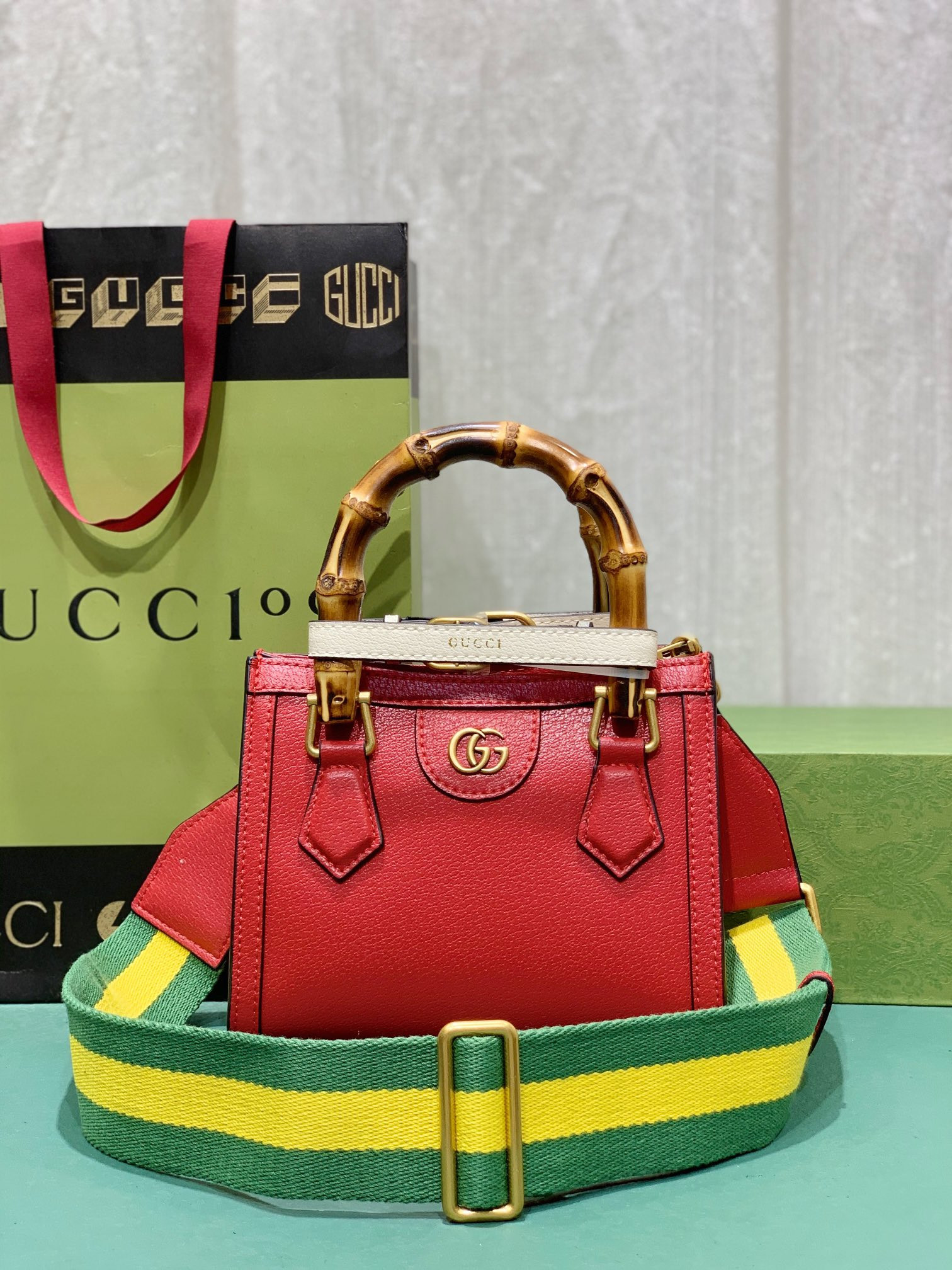 G*u*i DIANA MINI TOTE BAG Red 20W x 16H x 10D CM