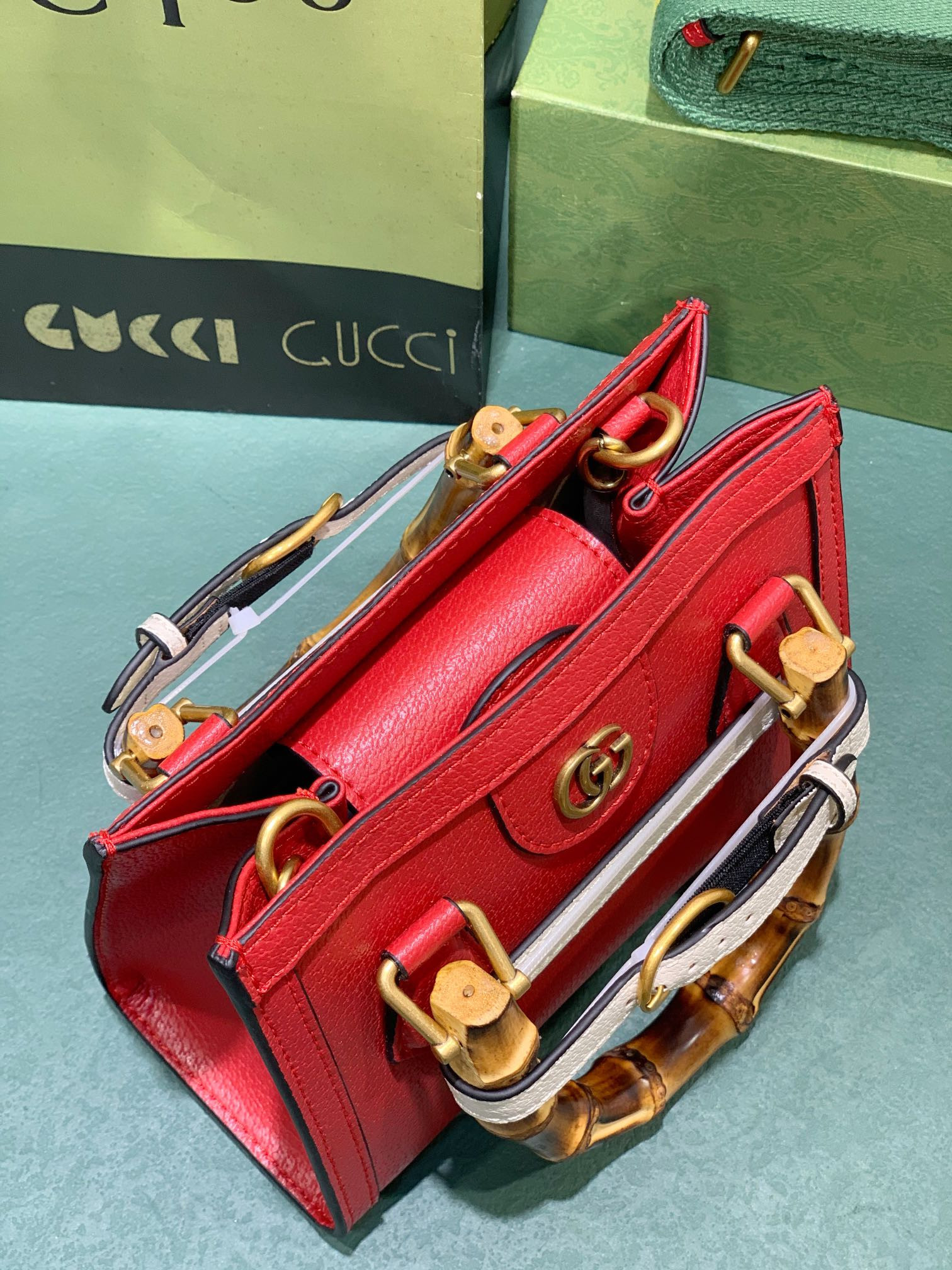 G*u*i DIANA MINI TOTE BAG Red 20W x 16H x 10D CM