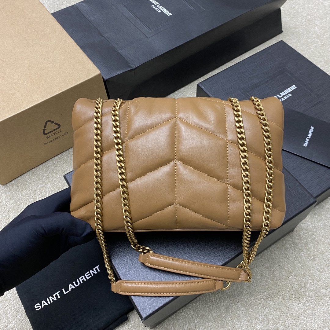 Y*L PUFFER IN LEATHER BROWN 23 X 15.5 X 5.8 CM